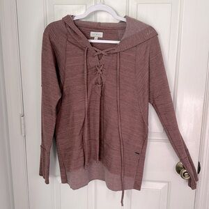 Lucky Brand heather mauve pink lace-up hoodie sweatshirt High Low Hem sz SP